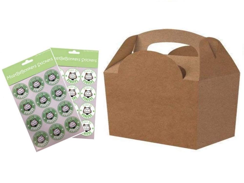 MustBeBonkers Plain Coloured Meal Box for Children/Kids - Perfect for Picnics, BBQs, and Birthday Parties - Fully Compostable, Biodegradable and Eco-Friendly - With Seal Stickers (Kraft, 25 Packs)