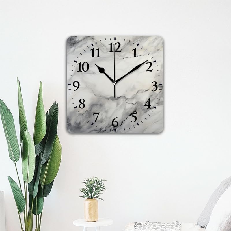 Quartz Wall Clocks Non-Ticking Silent Battery Operated Modern Wall Clocks Decorative for Home,Bedroom-Marble Texture On White Background with Gray and Black Lines(14inch)