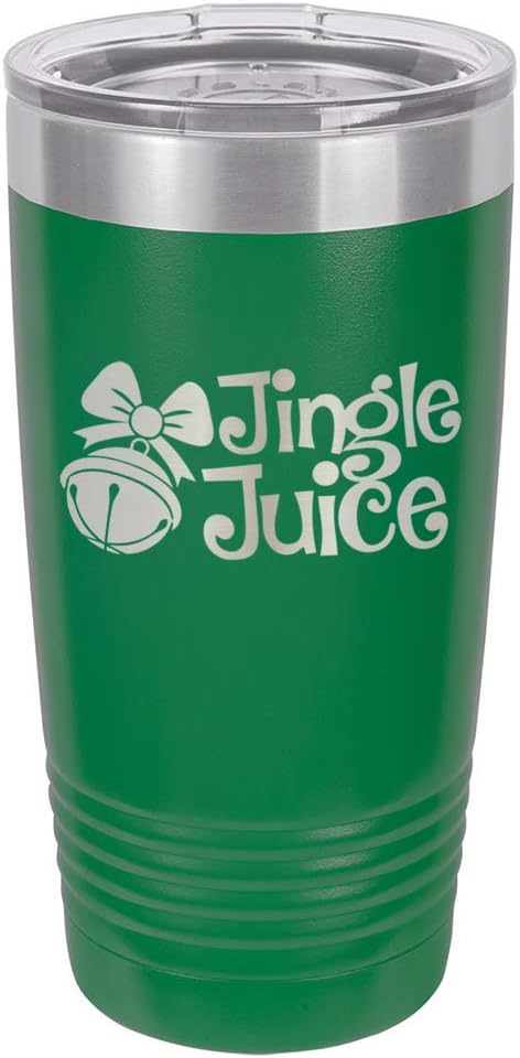 JINGLE JUICE Green 20 oz Drink Tumbler With Straw | Holiday Party Cup With Fun Christmas Quotes | Engraved Stainless Steel Travel Mug | OnlyGifts.com