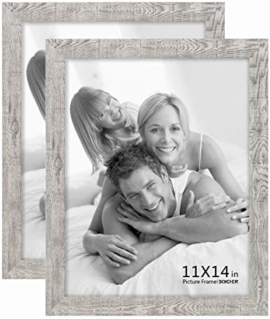BOICHEN 11x14 Picture Frame Set of 2 Rustic Wooded Pattern High Definition Thicker Glass Photo Frame for Tabletop or Wall