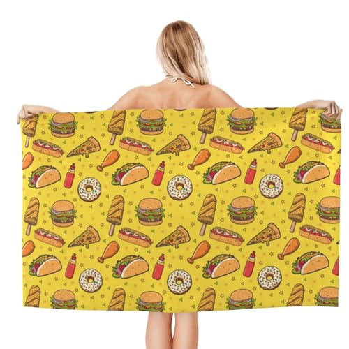 VOSERY Toalla de playa de secado rápido, lindas toallas de baño suaves con salsa de tomate y hamburguesa para baño, toallas de microfibra para el cuerpo, toallas de playa personalizadas a prueba de