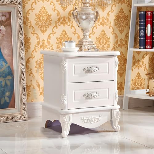 HJYBFA Chic - Mesita de noche de madera blanca con 2 cajones de almacenamiento, decoración de dormitorio, color marfil, 1 pieza de 16 pulgadas de largo x 19 pulgadas de ancho