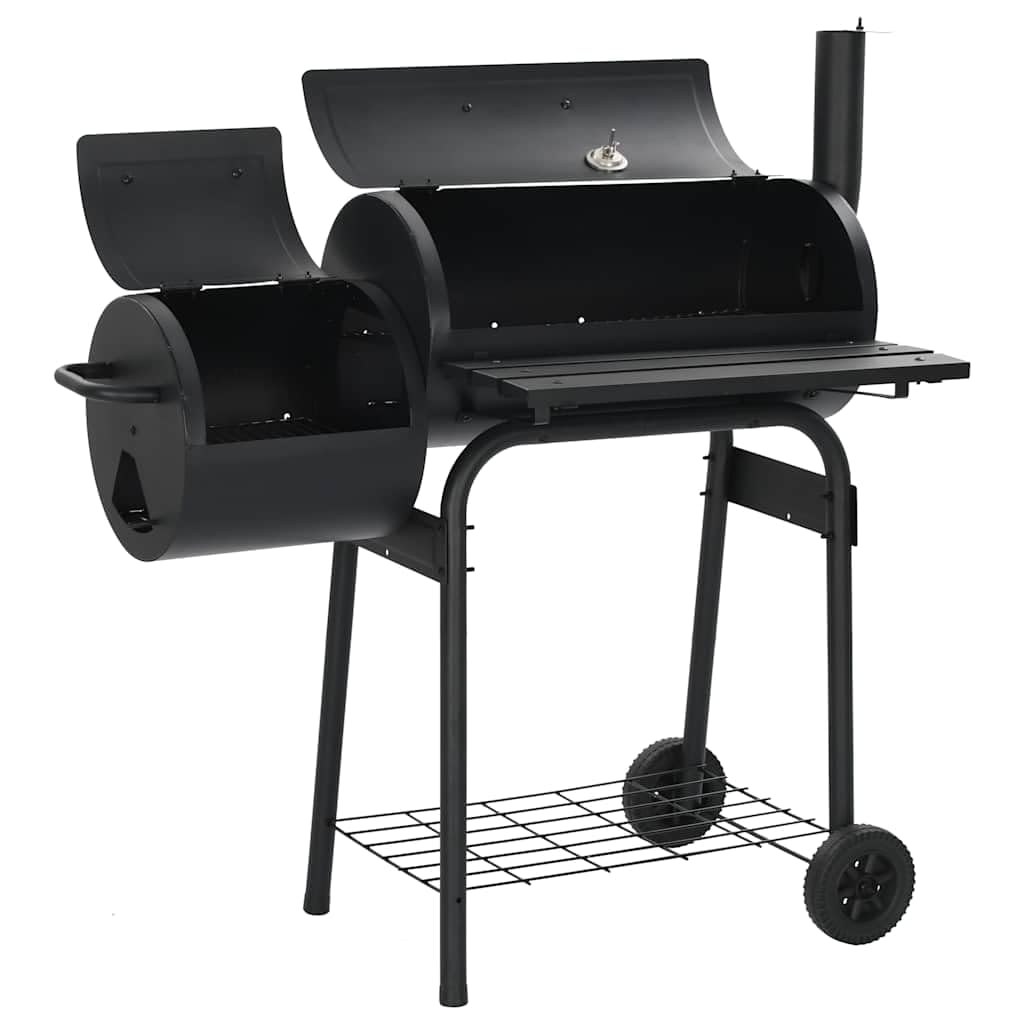 Klasyczny grill na węgiel drzewny, ze stali z termometrem, 3 chromowane ruszty, praktyczna półka, mobilny z 2 kółkami, do ogrodu, na taras, na zewnątrz, bez dymu
