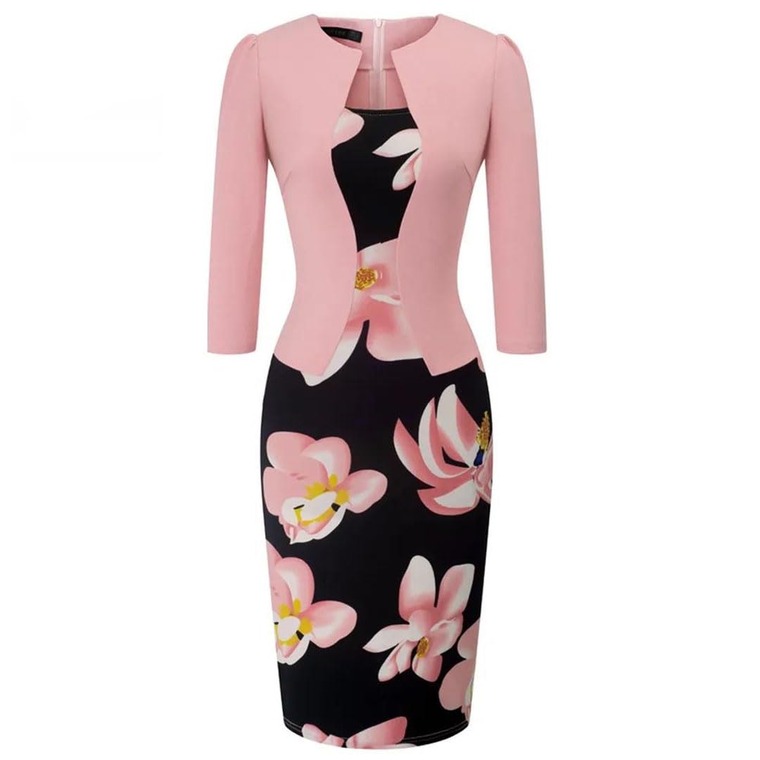 Vestido De Tubo Ajustado para Mujer Elegante De Una Pieza Formal De Negocios con Estampado Floral Vintage para Trabajo De Dama Y Oficina