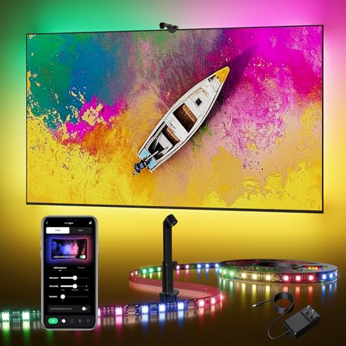 DecTok TV Backlight LED 15ft – TV Backlight Sync to Screen PC Monitor for 55-75 Inch RGB LED Strip Lights Cuttable with Sensor Smart App Control Game & Music Sync Color Changing Light for Home Decor