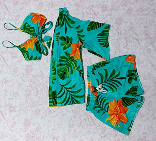 Conjunto 3 Peças Kimono + Short + Top Saida De Praia Cor:Verde;Tamanho:G