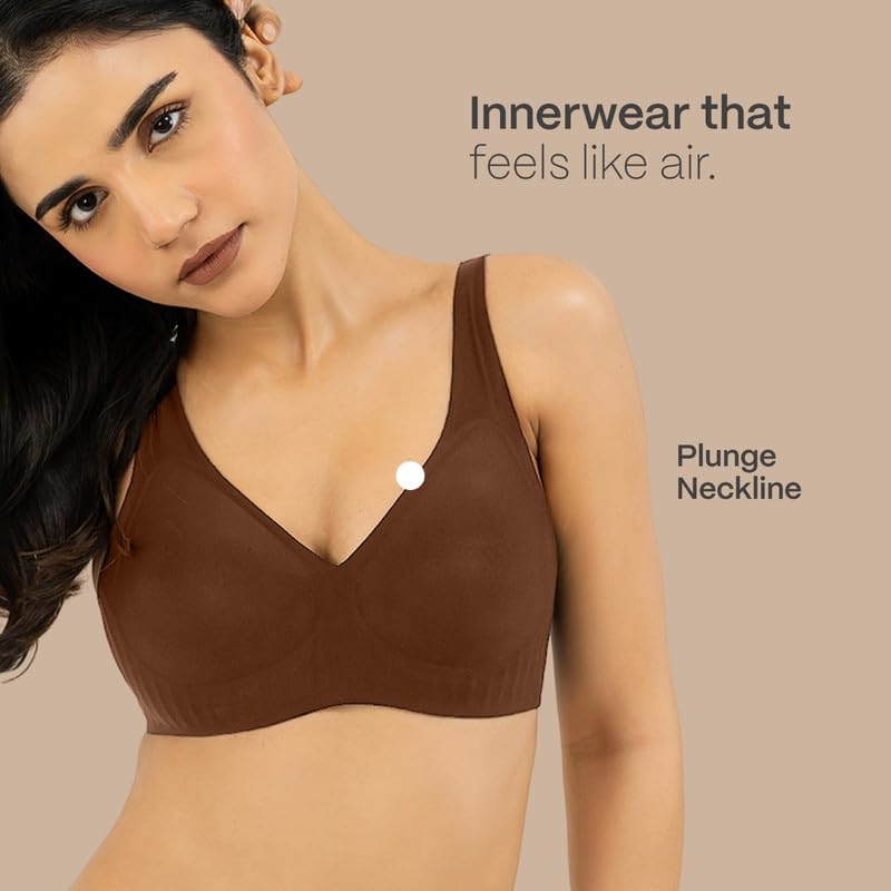 Image of B'There Women's Premium Medium Coverage Seamless Plunge Bra | Deep Neckline T-Shirt Bra with CloudSoft Everyday Comfort, Non-Wired Design & Non-Removable Molded Cups | Low-Cut Bra