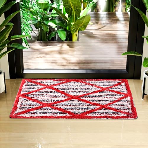 Image of Kuber Industries Door Mat | Dust Trapper Mat | Anti-Skid Door Entrance Mat | Floor Mat for Home Entrance | Katli Mingle Entryway Door Mat | Pack of 2 | Red