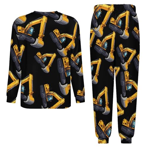 Excavator Truck Men’s Pajama Set Long Sleeve Top And Pants Loungewear Sleepwear Pjs Nightwear4