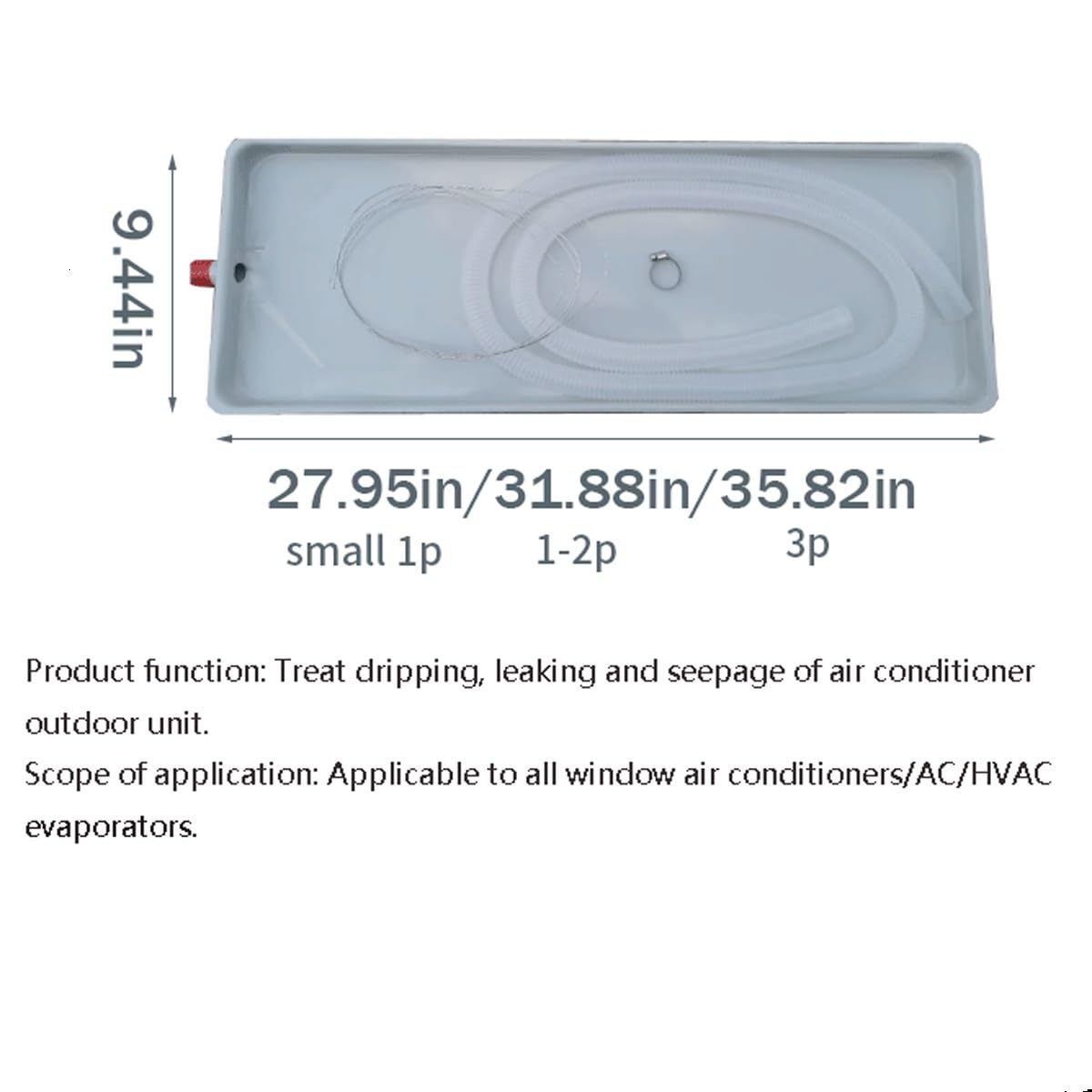 Bandeja de goteo de condensado, bandeja de goteo de aire acondicionado con tubo de drenaje, perfecta para sistemas de bomba de calor de aire acondicionado dividido en interiores y exteriores (81 x 24