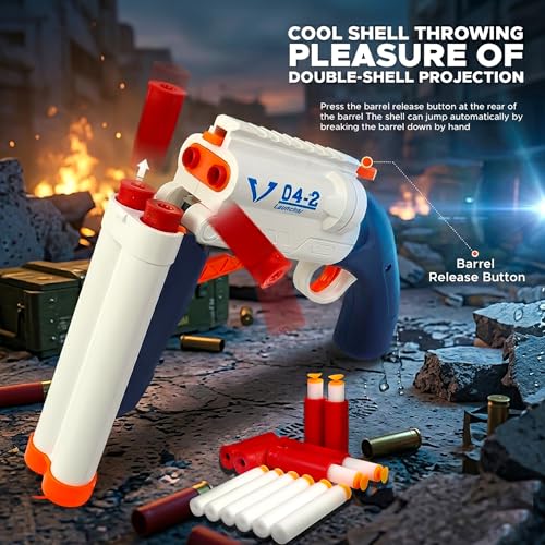 Image of NHR Double Barrel Soft Bullet Shotgun Toy for Kids, Long Range Foam Dart Blaster with 10 Soft Bullets & 6 Ejection Shells (4+ Years)