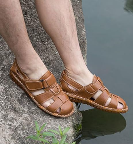 Men's Closed Toe Sandals Leather Business Sandals Beach Fisherman Sandals Walking Hiking Sandals2