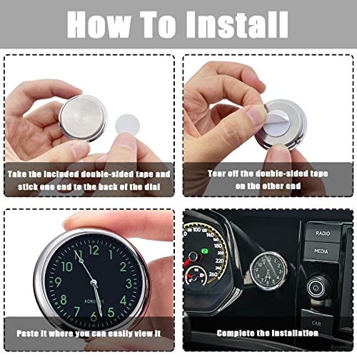2Pcs Car Clock, Mini Luminous Self Adhesive Car Clock, Round Analog Quartz Clock For Dashboard, Universal Car Interior Accessories (White,Black) #TOP4