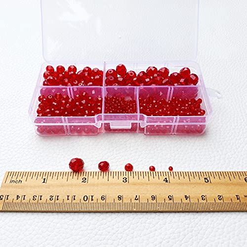 Image of Chengmu Red Rondelle Glass Beads for Jewelry Making, Faceted Briolette Crytal Spacer Beads for Bracelet Necklace Earring (2mm 4mm 6mm 8mm 10mm Mixed Sizes, 1000pcs)