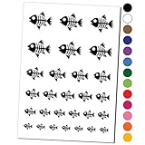 Fish Skeleton Bones Temporary Tattoo Water Resistant Fake Body Art Set Collection - White (One Sheet)