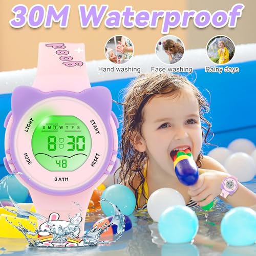 Image of Kids Digital Analog Watches for Girls Boys, 7 Color Lights Waterproof Cute Wristwatches for Kids with Alarm Stopwatch, Great Present for Girls Boys Ages 5-13