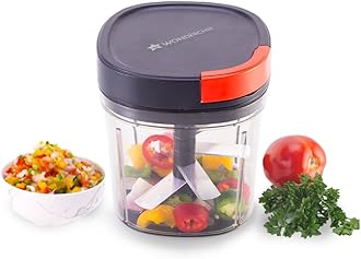 Wonderchef Glory String Vegetable Chopper with 6 Sharp SS Blade, Anti Slip Silicon Base Ring, Air Tight Lid, 900Ml, 1 Year Warranty