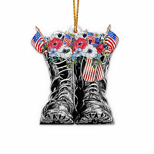 Wodoro Veteran Boots Floral 2D Flat Wood Ornament (Not 3D), American Soldiers Veterans Day Christmas, Christmas Tree Ornament, Gift For Veterans, Us Army Military Memorial Day, Usa Patriotic Ornament #TOP11