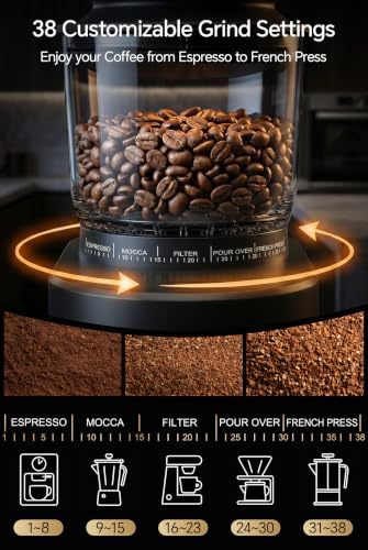 Ksionka Conical Coffee Bean Grinder, 38 Precise Settings, Anti-Static