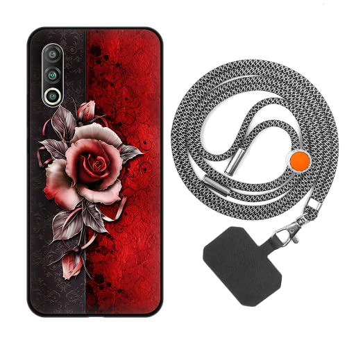 vingarshern Funda Compatible con MEIZU 16S Pro Carcasa Silicona Suave Marco,Anti-Choque Funda con Aesthetic Dibujos+1×Correa Colgante Ajustable,Rosa Roja
