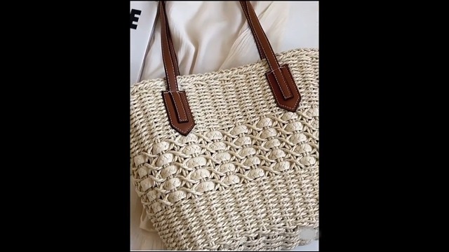 Bolso grande de hombro de paja tejido para mujer miniatura 7