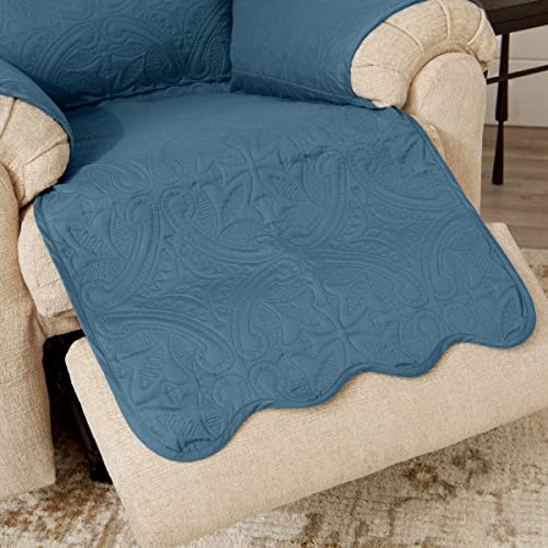 Image of Great Bay Home Reversible Recliner Cover - Washable Slipcover Furniture Protector with Elastic Straps - Perfect for Kids & Pets - Quilted & Stitched Detail (Smoke Blue /Ivory)