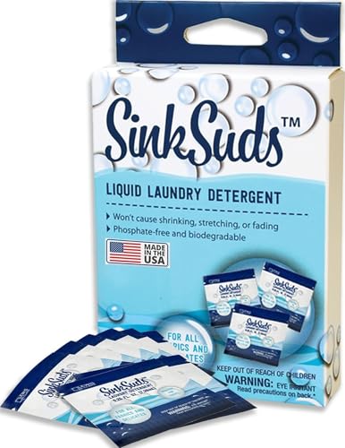 SinkSuds Laundry Detergent, Travel Size Liquid Soap, TSA Compliant, Safe For All Fabrics, 8 Packets...