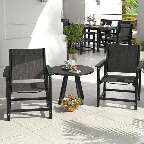 Image of HDPE Patio Dining Chairs with Armrests - Textilene Indoor Outdoor Chair with Wide Seat for Poolside, All Weather UV Resistant Heavy Duty Patio Chair for Bistro Porch Backyard Balcony & Deck(1PCS)