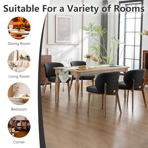 Image of YOUNIKE Dining Chairs Set of 4 Modern Kitchen Dining Room Chairs Black | Faux Leather Upholstered Armless Side Accent Chair with Back Wide Padded Seat Wooden Leg, Soft, Waterproof, Comfortable