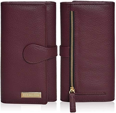 ESTALON Real Leather Wallets for Women RFID - Long Wallet Women's Ladies Clutch Zipper Pocket Multi Credit Card Case Holder Girls