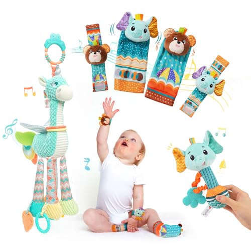 Image of 6 Pcs Newborn Montessori Hanging Toys for Stroller Crib and Car Seat, Baby Socks and Wrists Sensory Rattles Toys for Infant, Baby Toys 0-6-12 Months, Baby Boy and Girl Gifts