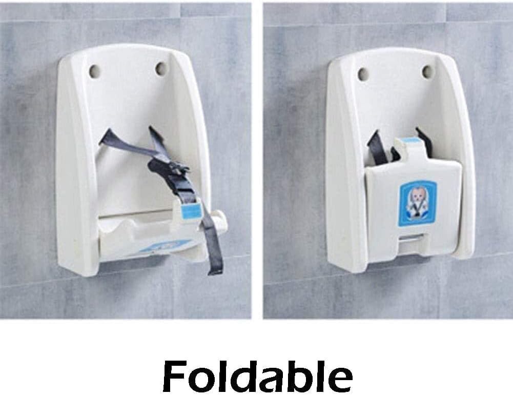Cambiador de bebé plegable montado en la pared con correa de seguridad ajustable para baño familiar y lugares públicos, diseño seguro y cómodo