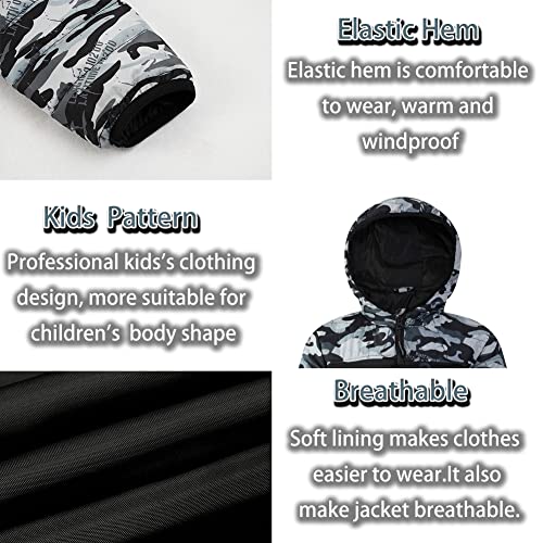 SNOW DREAMS Boys Lightweight Coat Hooded Waterproof Camo Puffer Jackets Outerwear3