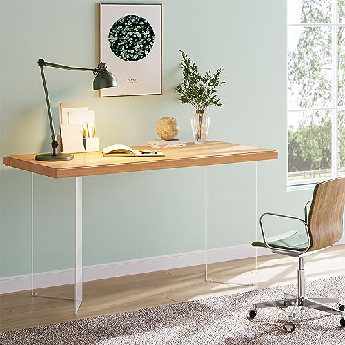 Tribesigns COMPUTER DESK, VANITY, ENTRYWAY CONSOLE Computer Desk, Modern Home Office Desks, 55 Inch Sturdy Wood Laptop Writing Table, Suspended Island Table With Acrylic Legs thumb #4