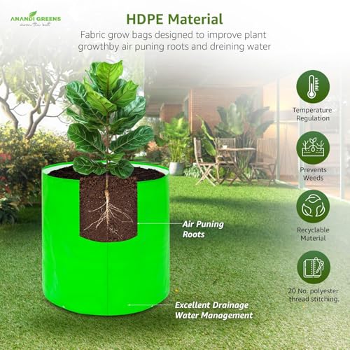 Image of Anandi Green's HDPE 30x30 Inch Pack of 1 Extra Large Grow Bag 360 GSM Round for Big Fruit Trees - Lemon, Guava, Papaya, Pomegranate, Banana | Tree Planter Pot for Terrace & Garden