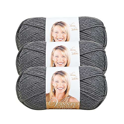 Image of Lion Brand Yarn, Vanna's Choice Crochet Yarn, Charcoal Grey, Gray, 3 Pack