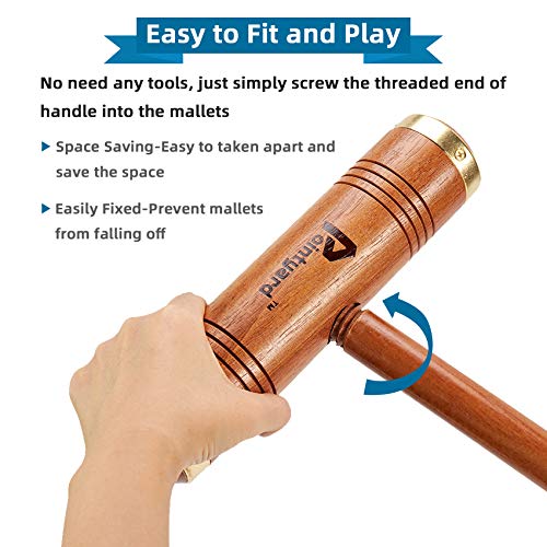 Pointyard 35’’ Six Player Croquet Set, Deluxe [Annatto Retro Style] Croquet Set with Wooden Mallets/Colored Ball/Wickets/Stakes for Adults/Teens/Family-Perfect for Lawn/Backyard Game/Park - Thumbnail 3