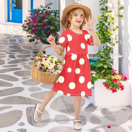 Red Polka Dots Little Girls Dress Cute Midi Swing Dresses Casual Summer Sundress for Kids3