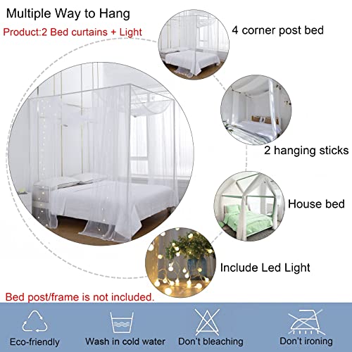 Akiky Canopy Bed Curtains With Light Princess Bed Canopy Scarf For Full/Queen Metal Bed Frame,Wood Frame Bed-2 Panel Sheer Curtain(Full/Queen,White) #TOP2
