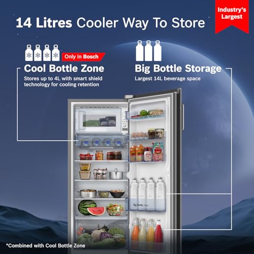 Image of Bosch 226 L, 4 Star, Single Door Refrigerator with Industry's largest vegetable box & largest Beverage space (CST22S24NI, Fine Steel) | 18 Hour Cooling Retention during powercut, 2.5x Faster Cooling