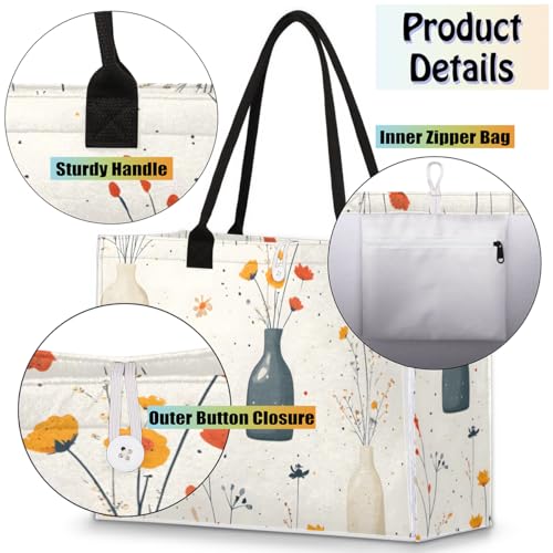 Flower Pot Flower Tote Bag for Women Large Beach Bag Reusable Tote Bags for Work Travel Beach Shopping4