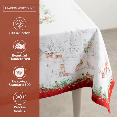 Maison d' Hermine Table Cloth Rectangle Table 100% Cotton 70 x 108 Inches Tablecloth Reusable Decorative Everyday Use for Dining Room, Farmhouse, Home, Party, Festive & Wedding - Christmas Tradition - Thumbnail 2