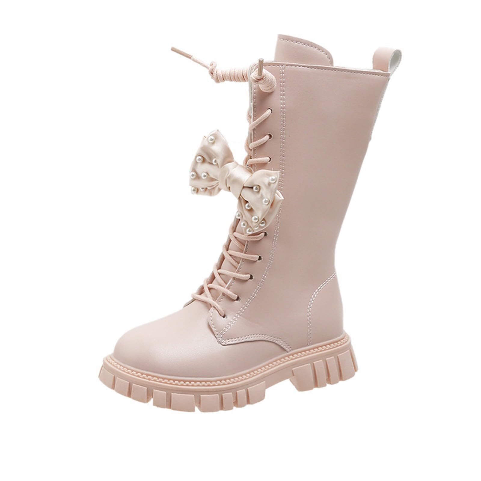 Mädchen Langschaft Stiefel Perlen Schleife Schnürstiefel aus Leder