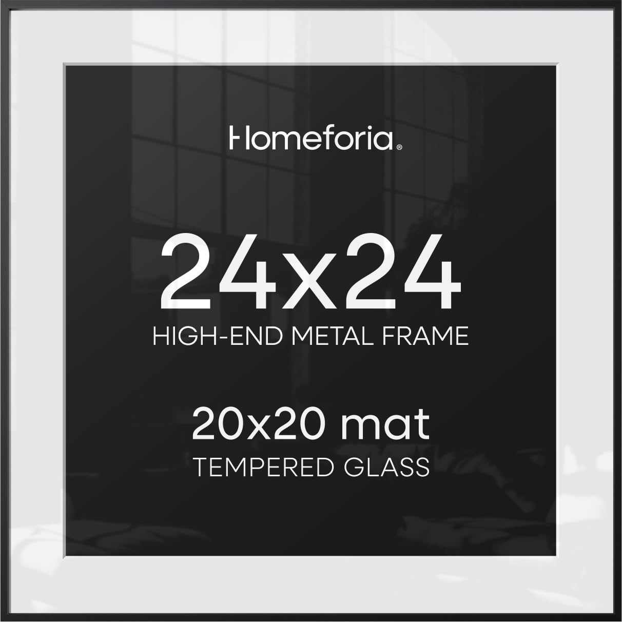 Homeforia 24x24 Black Picture Frame, High-End Metal, 20x20 Mat, Glass