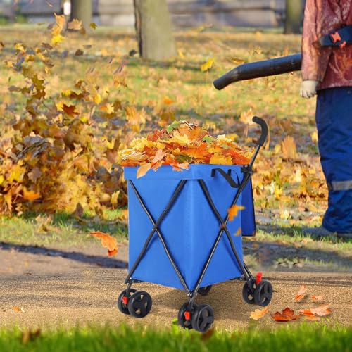 Faltbarer Einkaufstrolley mit 4-Rädern, Trolley Einkaufswagen klappbar & modern groß 56L, 54,4 kg Kapazität, minimalistisch für Haustiere, Outdoor, Camping, Einkaufen, Sport, Garten-Blau – Bild 8