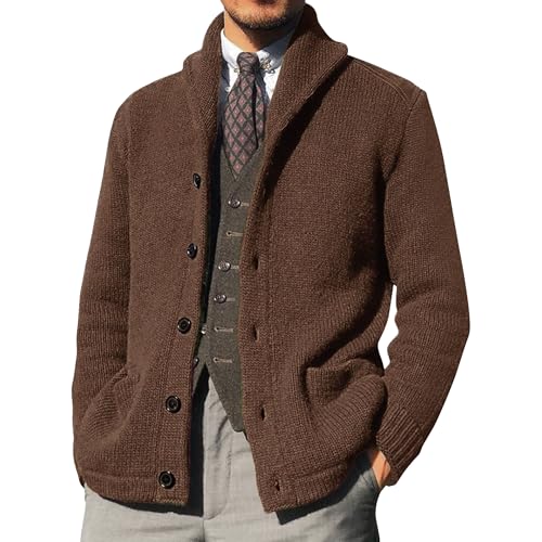 Men's Solid Shawl Collar Fall Winter Sweater Regular Fit Button Down Knit Sweater Cardigan Knitwear Sweaters