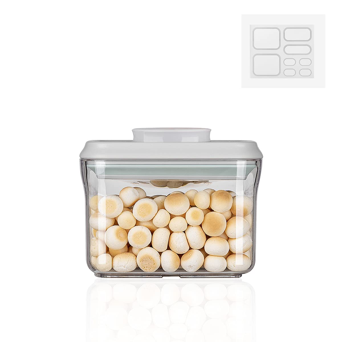 Ankou Airtight Food Storage Container - 0.32 QT （380ml Small Pop Up Food Containers With Lids, Bpa Free Stackable Container for Sugar Tea Candy- 8 Labels - Clear