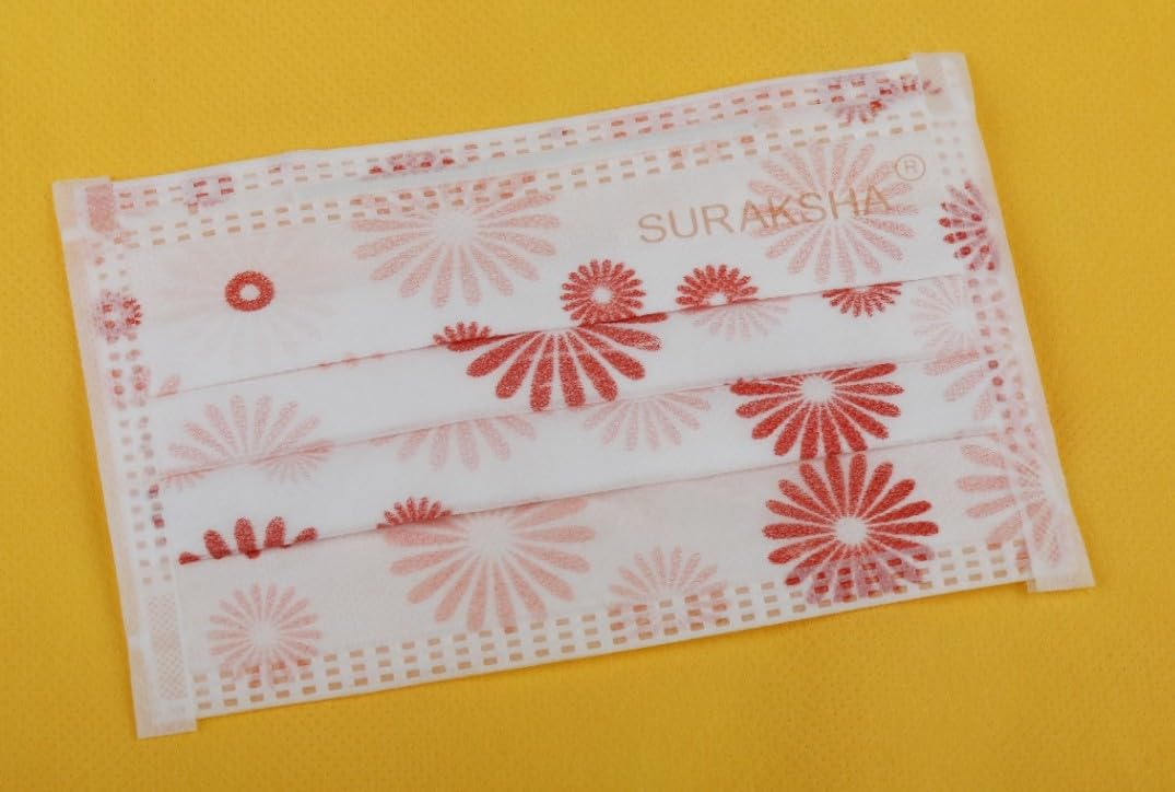 Suraksha mask 3ply elastic(100 Nos,Floral pink)-image-8
