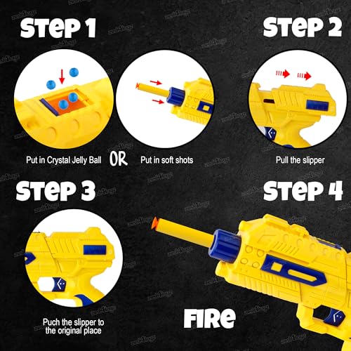 Image of Zest 4 Toyz 2 in 1 Shooting Gun Soft Bullet Gun for Kids Toy with 6 Soft Darts and Water Gel Balls Fun Target Shooting Game for Kids Dart Toy Gun for Boys - Yellow