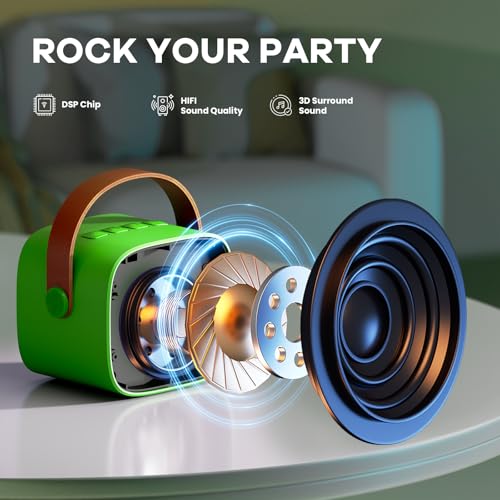 Image of YLL Mini Karaoke Machine for Kids Adults, Portable Bluetooth Speaker with 2 Wireless Microphones, Birthday Gifts Toys for Girls Boys Ages 3, 4, 5, 6, 7, 8, 9,10,11,12+ Years Old Toddler (Green)